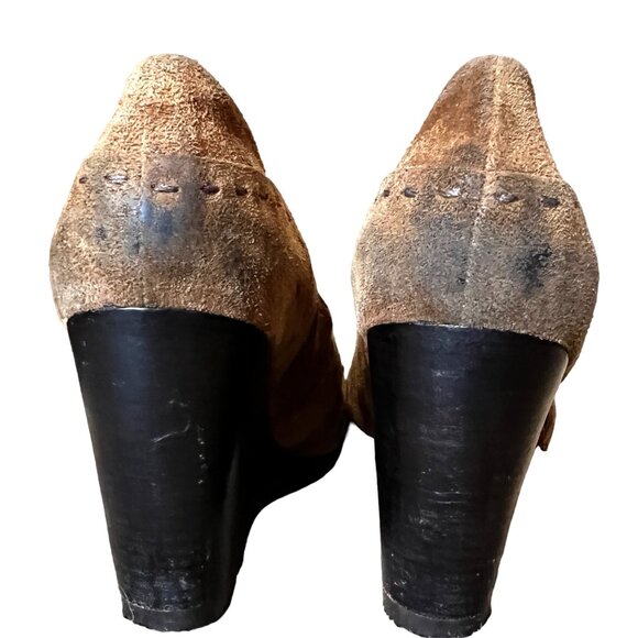 Biviel Brown Leather Wedge Loafers Sz 7 (38 EU) Womens 4" Heel w/ Side Buckle - Picture 4 of 13